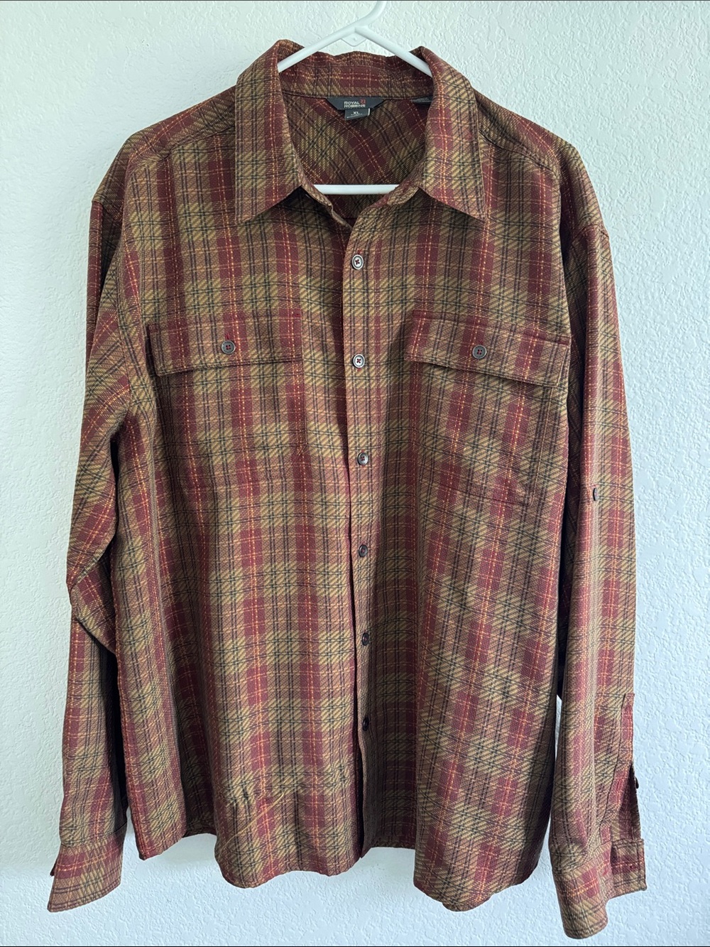 Royal Robbins Mens Button Down Shirt Grandpa Eclectic Plaid Stripes Size XL